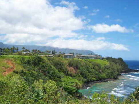 View of The Cliffs at Princeville on Kauai from afar.